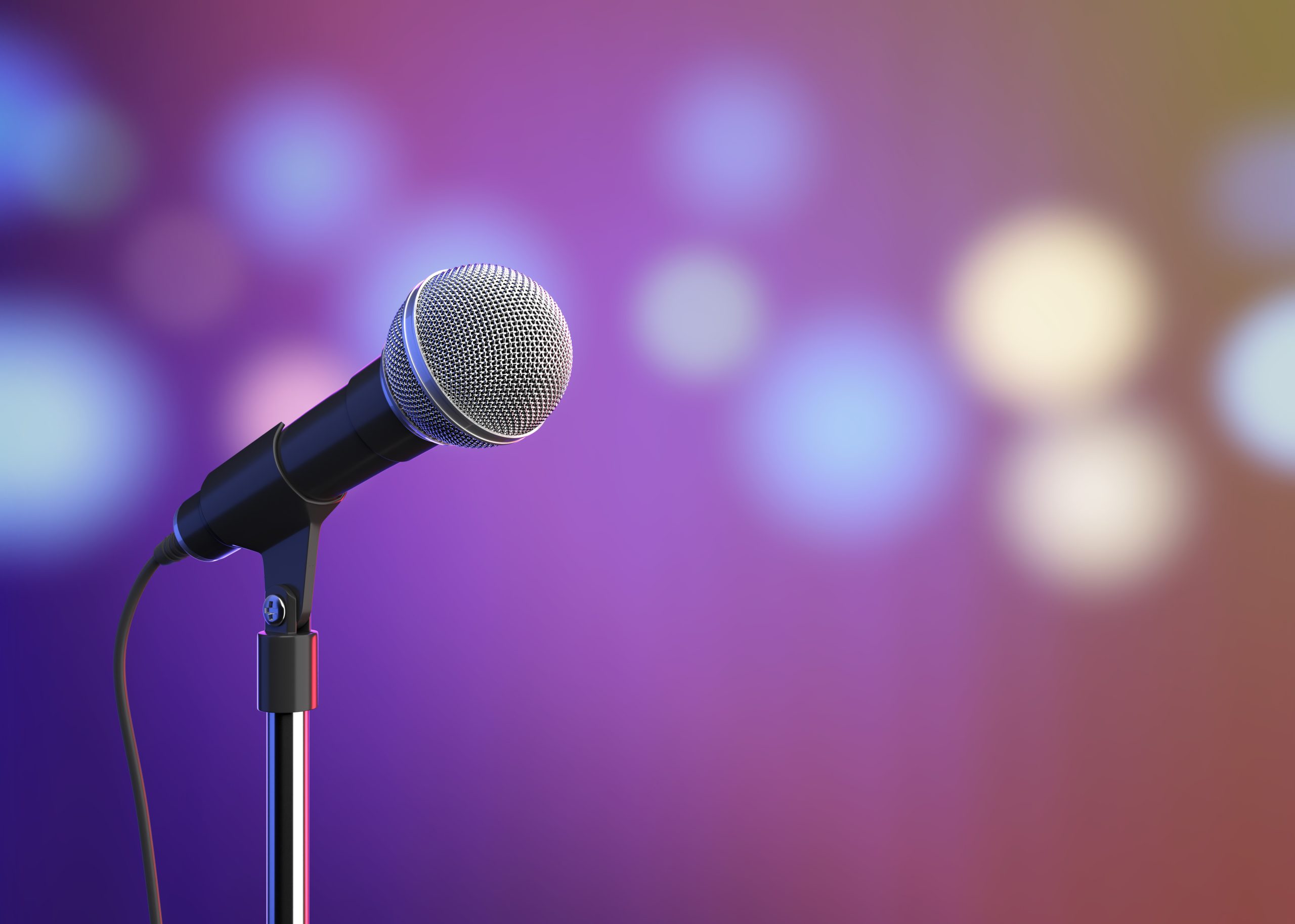 Song List microphone on stage with blurred lights. 3d illustration